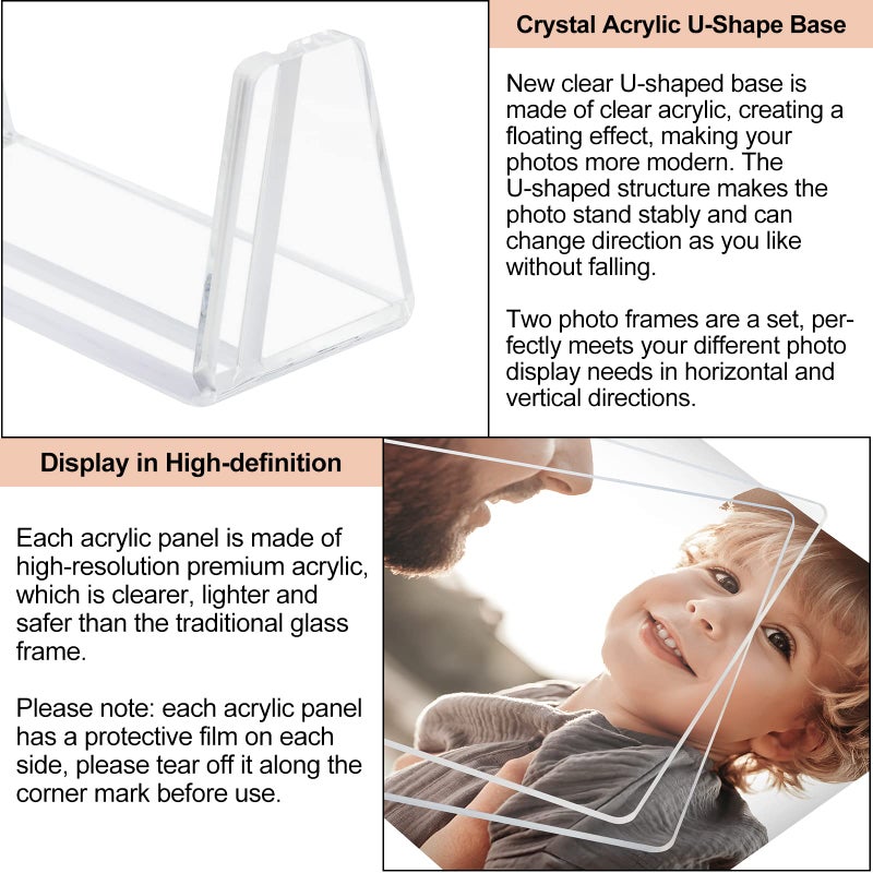 بوكسالات مجموعة إطارات صور من Boxalls مقاس 5 × 7 مع حامل قاعدة شفاف، إطار صورة أكريليك بدون إطار لتزيين عرض المكتب (أفقي + عمودي) - Image 2